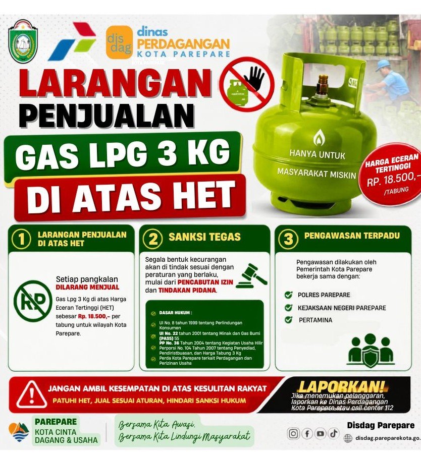 Gas Melon Kembali Melimpah, Pemkot Parepare Minta Warga Laporkan Penjual Nakal yang Jual di Atas HET